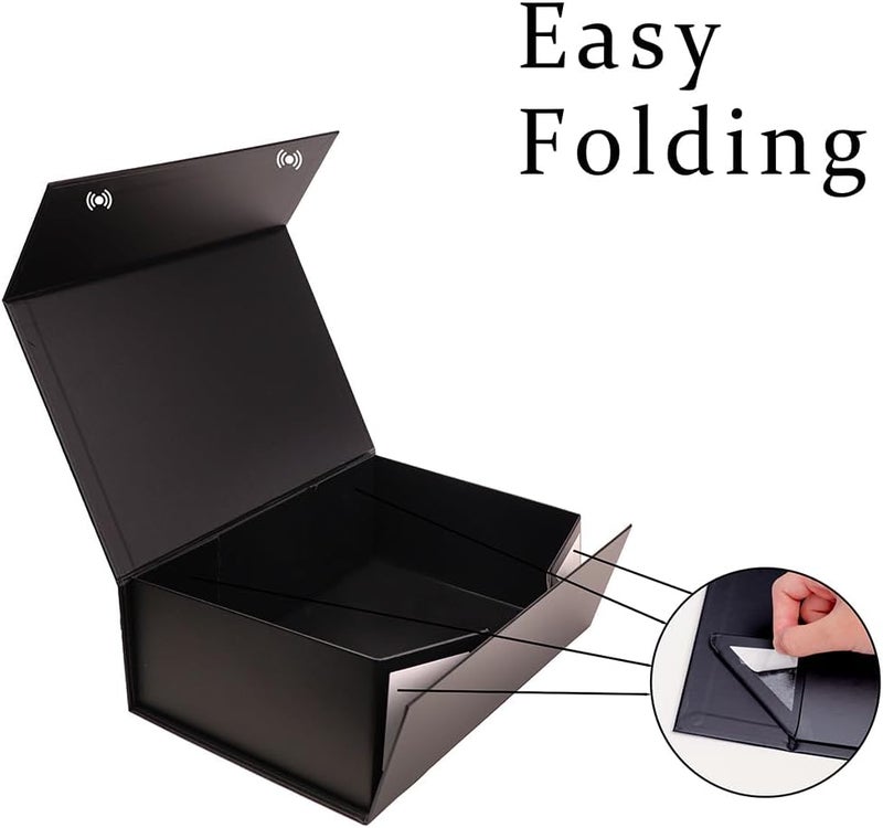 UoeRing 1 Pcs Black Gift Box,11.5x8x4 Magnetic Gift Box for Presents with Lids Rectangle Collapsible for Bridesmaid Proposal Box,Wedding,Christmas,Birthday Gift Packging with Ribbon Card Envelope - Image 3